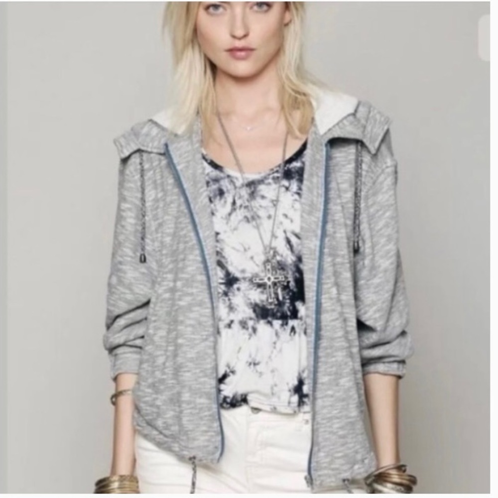 Free People 1970 heather gray cropped drawstring hoodie jacket size XS